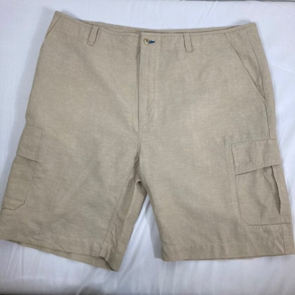 Mens Caribbean Linen Blend Cargo Shorts Tan 42‎